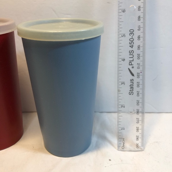 3 Vintage Tupperware # 873 Tumbler Cups With Lids Stackable 12 oz. - Picture 2 of 8